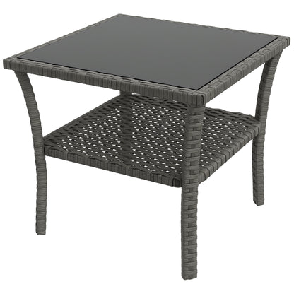 Square Synthetic Rattan Garden Table 50x50x45 cm Side Table with Glass Top and Galvanized Steel Frame Load 30 kg for Terrace Patio Gray Gradient