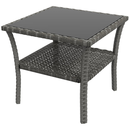 Square Synthetic Rattan Garden Table 50x50x45 cm Side Table with Glass Top and Galvanized Steel Frame Load 30 kg for Terrace Patio Gray Gradient
