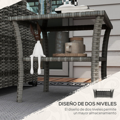 Square Synthetic Rattan Garden Table 50x50x45 cm Side Table with Glass Top and Galvanized Steel Frame Load 30 kg for Terrace Patio Gray Gradient