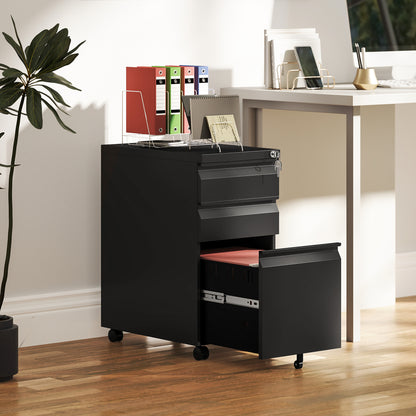 Mobile Filing Cabinet with 3 Drawers, Lockable Office Cabinet with Hanging File Folder, Pen Holder for Office, Home Office, 30 x 43.5 x 60 cm, Black