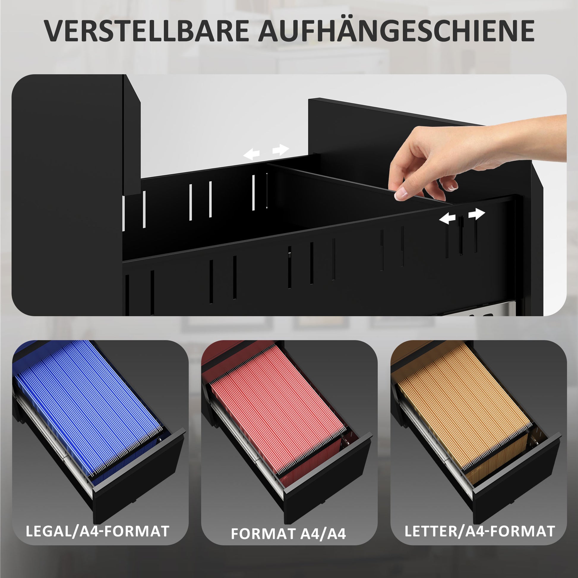 Mobile Filing Cabinet with 3 Drawers, Lockable Office Cabinet with Hanging File Folder, Pen Holder for Office, Home Office, 30 x 43.5 x 60 cm, Black