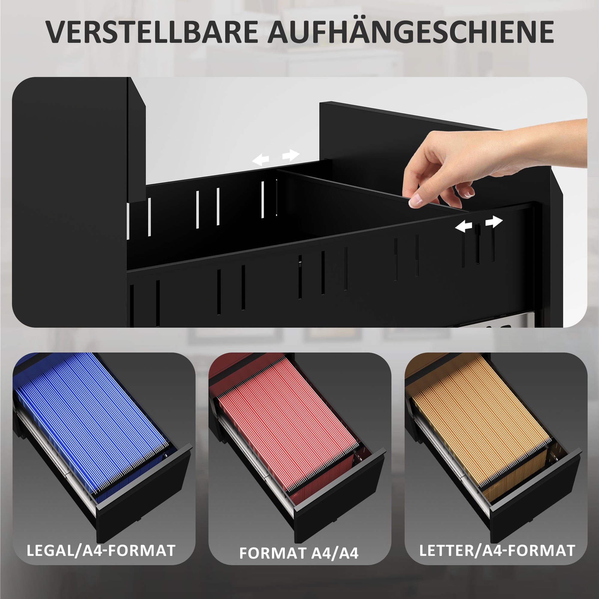 Mobile Filing Cabinet with 3 Drawers, Lockable Office Cabinet with Hanging File Folder, Pen Holder for Office, Home Office, 30 x 43.5 x 60 cm, Black