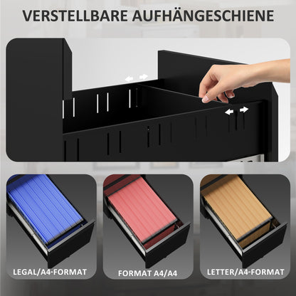 Mobile Filing Cabinet with 3 Drawers, Lockable Office Cabinet with Hanging File Folder, Pen Holder for Office, Home Office, 30 x 43.5 x 60 cm, Black