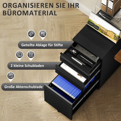 Mobile Filing Cabinet with 3 Drawers, Lockable Office Cabinet with Hanging File Folder, Pen Holder for Office, Home Office, 30 x 43.5 x 60 cm, Black
