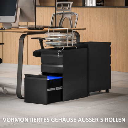 Mobile Filing Cabinet with 3 Drawers, Lockable Office Cabinet with Hanging File Folder, Pen Holder for Office, Home Office, 30 x 43.5 x 60 cm, Black