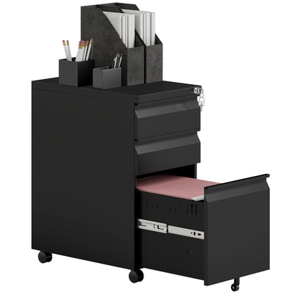 Mobile Filing Cabinet with 3 Drawers, Lockable Office Cabinet with Hanging File Folder, Pen Holder for Office, Home Office, 30 x 43.5 x 60 cm, Black