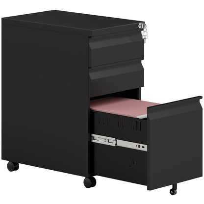 Mobile Filing Cabinet with 3 Drawers, Lockable Office Cabinet with Hanging File Folder, Pen Holder for Office, Home Office, 30 x 43.5 x 60 cm, Black
