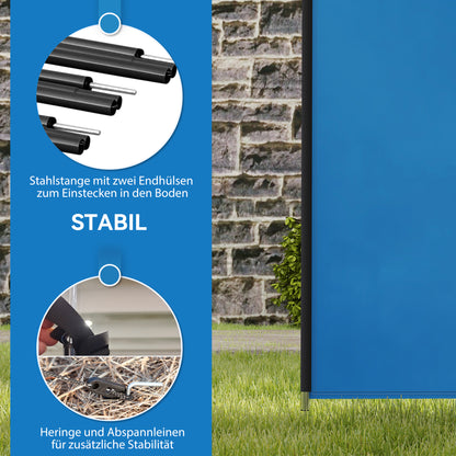 Camping Windbreak Privacy Screen with 4 Steel Poles & Carry Bag — 5.4 x 1.5 m (17.7 x 4.9 ft) — Blue