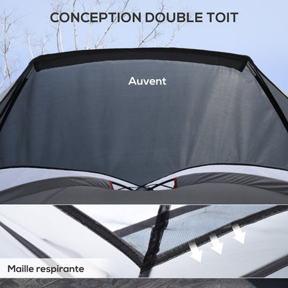 Camping Tent for 2-3 Persons, 3 to 4 Seasons Waterproof, Double-Layer Mesh Windows, Portable with Carrying Bag, 355 x 190 x 170 cm Gray