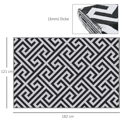 Outdoor Mat, Plastic Rug with Double-Sided Design, Water-Resistant Balcony Rug, for Patio, Camping, Black+White, 121 x 182 cm