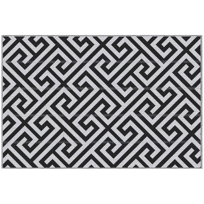 Outdoor Mat, Plastic Rug with Double-Sided Design, Water-Resistant Balcony Rug, for Patio, Camping, Black+White, 121 x 182 cm