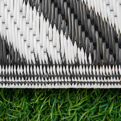 Outdoor Mat, Plastic Rug with Double-Sided Design, Water-Resistant Balcony Rug, for Patio, Camping, Black+White, 121 x 182 cm