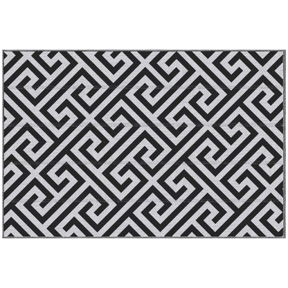 Outdoor Mat, Plastic Rug with Double-Sided Design, Water-Resistant Balcony Rug, for Patio, Camping, Black+White, 121 x 182 cm
