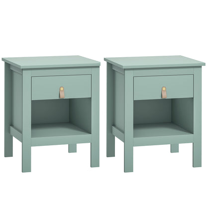 Set of 2 Bedside Tables Nightstand with Drawer and Open Compartment, Modern Style for Bedroom, Living Room, 45 x 40 x 55 cm, Green