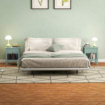 Set of 2 Bedside Tables Nightstand with Drawer and Open Compartment, Modern Style for Bedroom, Living Room, 45 x 40 x 55 cm, Green