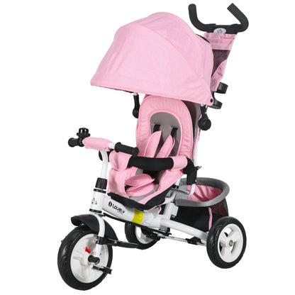 Baby Tricycle Evolutionary Tricycle for Kids with Foldable Canopy Telescopic and Detachable Parent Handle Mom's Bag and Bottle Holder 102x49x102 cm Pink