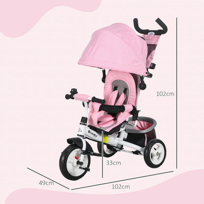 Baby Tricycle Evolutionary Tricycle for Kids with Foldable Canopy Telescopic and Detachable Parent Handle Mom's Bag and Bottle Holder 102x49x102 cm Pink