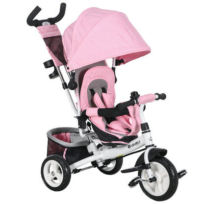 Baby Tricycle Evolutionary Tricycle for Kids with Foldable Canopy Telescopic and Detachable Parent Handle Mom's Bag and Bottle Holder 102x49x102 cm Pink