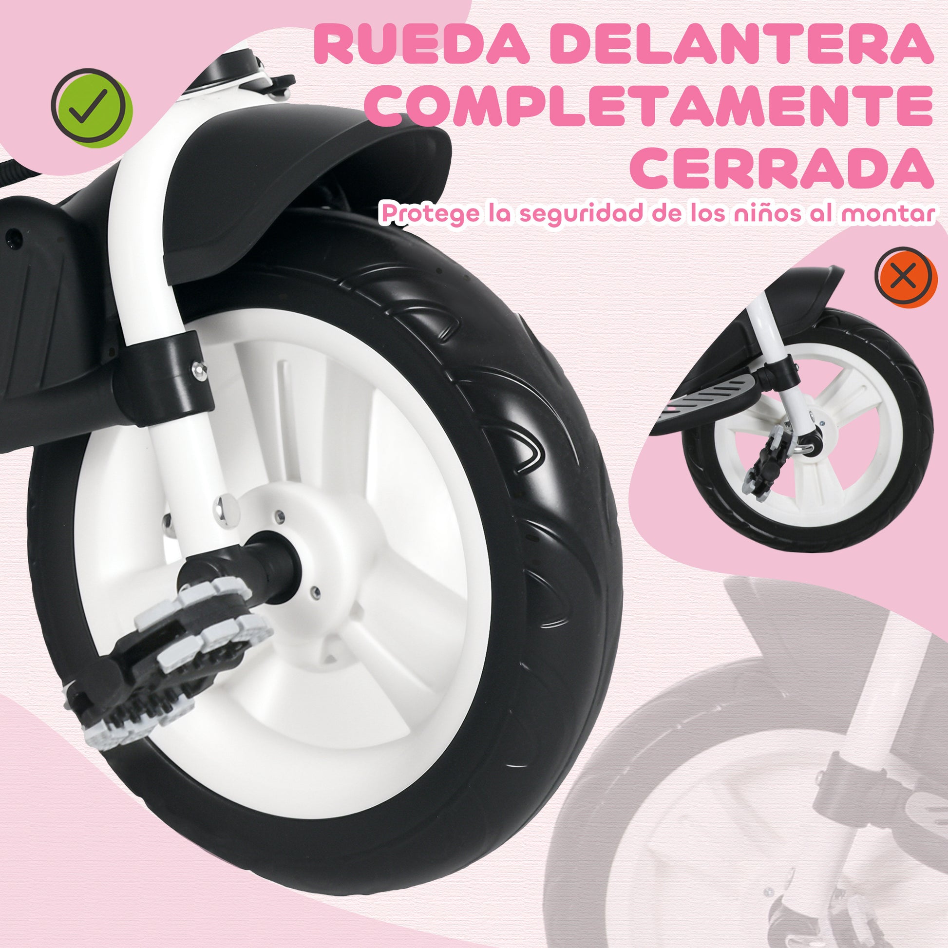 Baby Tricycle Evolutionary Tricycle for Kids with Foldable Canopy Telescopic and Detachable Parent Handle Mom's Bag and Bottle Holder 102x49x102 cm Pink