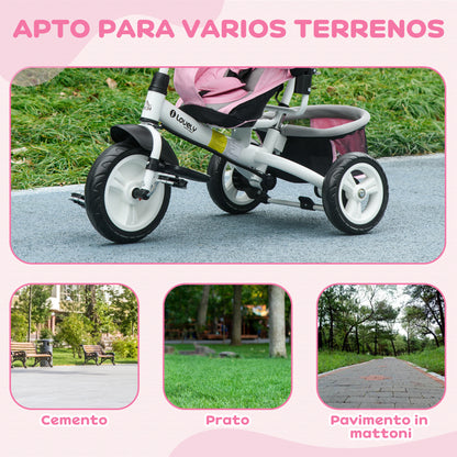 Baby Tricycle Evolutionary Tricycle for Kids with Foldable Canopy Telescopic and Detachable Parent Handle Mom's Bag and Bottle Holder 102x49x102 cm Pink