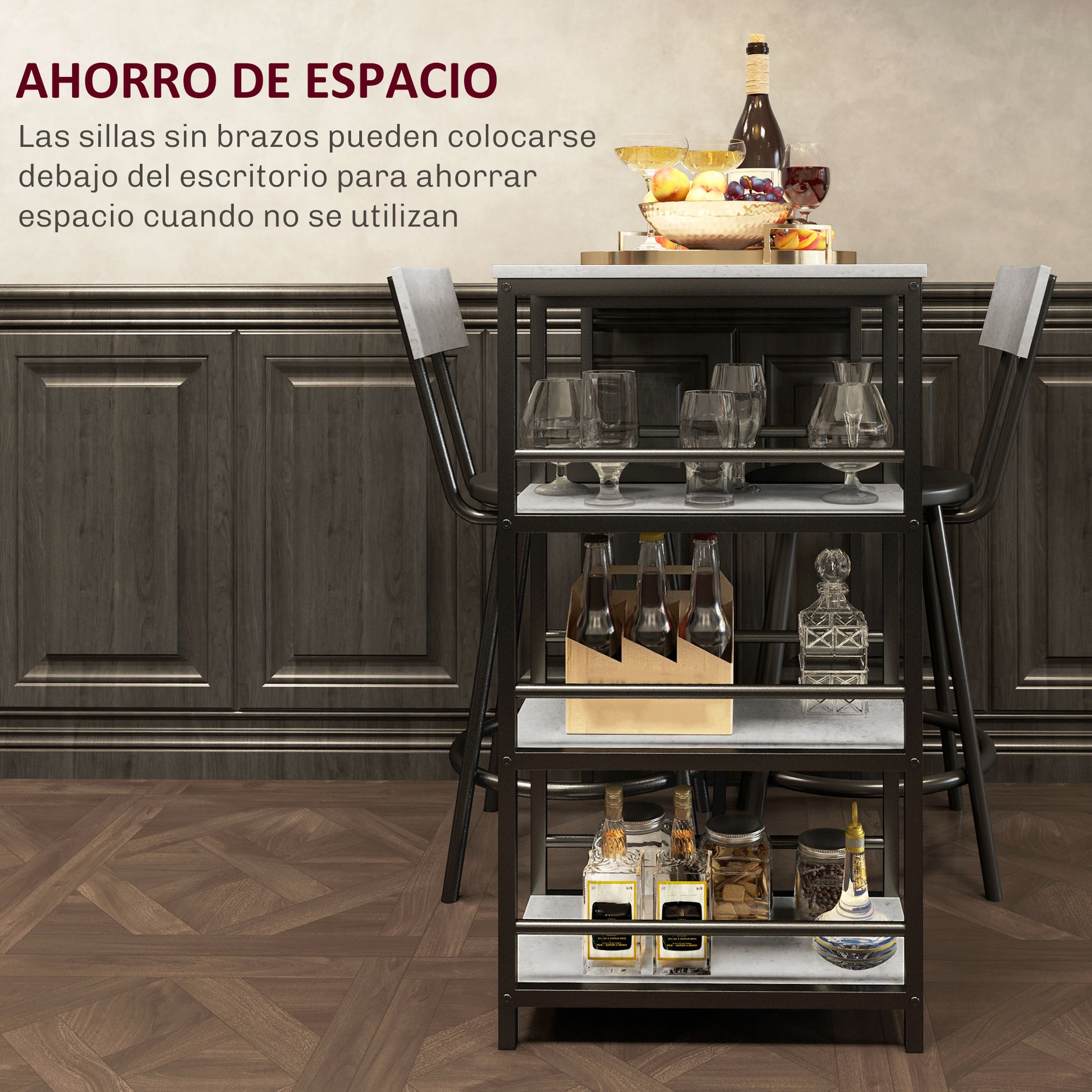 High Bar Table Set with 2 Stools High Kitchen Table with Stools Side Shelves Padded Seat and Footrest Bar for Dining Gray