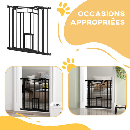 Dog Safety Barrier, Pressure Mounted Stair Gate, No Drill Installation, Auto Close Door, Double Locking System, 74 to 80 cm, Steel, Black