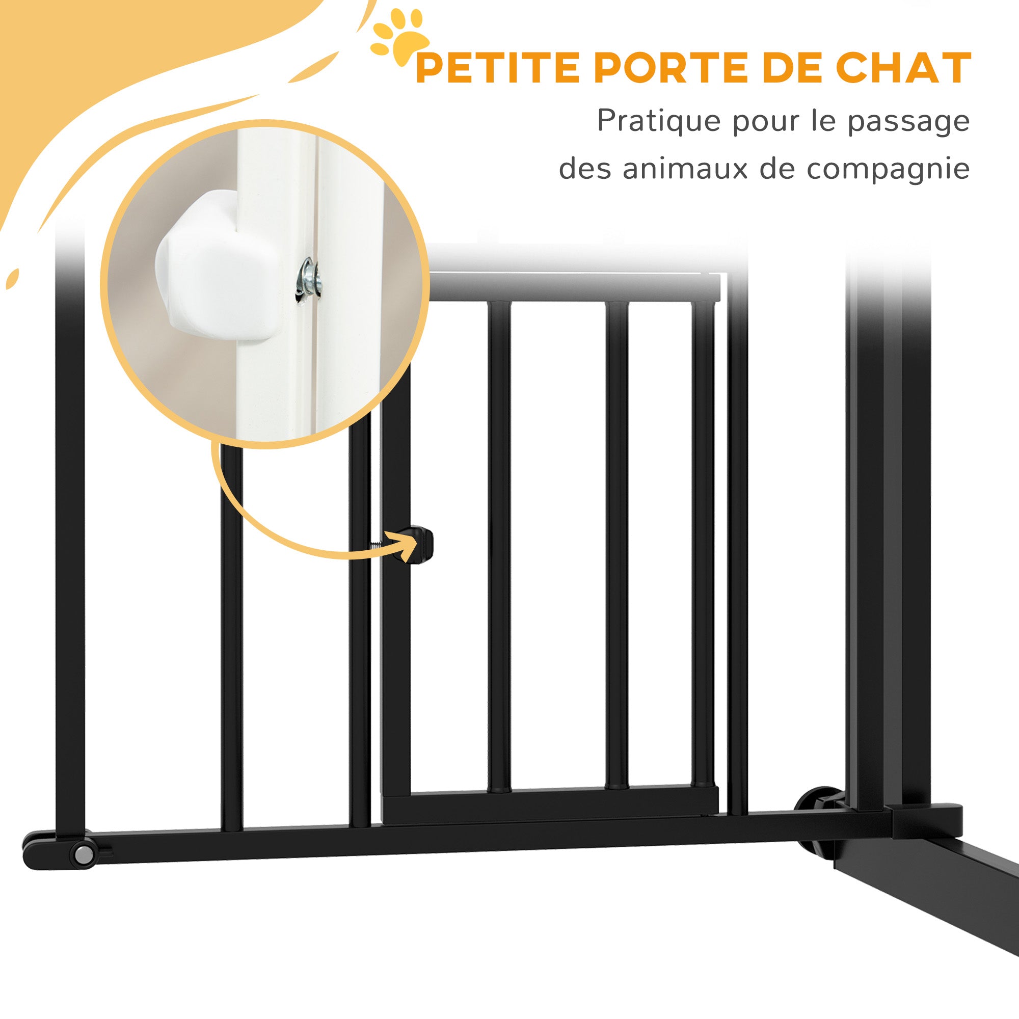 Dog Safety Barrier, Pressure Mounted Stair Gate, No Drill Installation, Auto Close Door, Double Locking System, 74 to 80 cm, Steel, Black