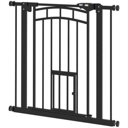 Dog Safety Barrier, Pressure Mounted Stair Gate, No Drill Installation, Auto Close Door, Double Locking System, 74 to 80 cm, Steel, Black