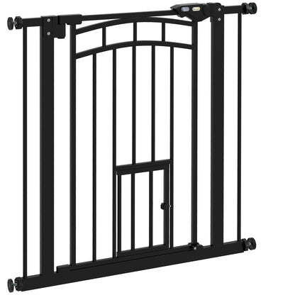 Dog Safety Barrier, Pressure Mounted Stair Gate, No Drill Installation, Auto Close Door, Double Locking System, 74 to 80 cm, Steel, Black