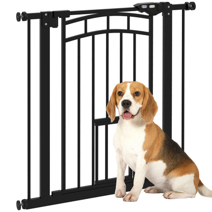 Dog Safety Barrier, Pressure Mounted Stair Gate, No Drill Installation, Auto Close Door, Double Locking System, 74 to 80 cm, Steel, Black