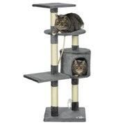 Cat Scratcher Height 116 cm Cat Tree Climbing Tower with Sisal Scratching Posts Cozy Cave Platforms and Fun Hanging Toys Dark Gray