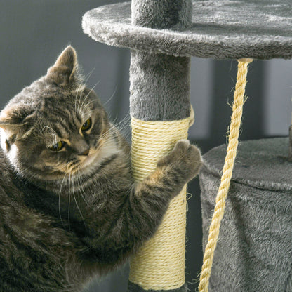 Cat Scratcher Height 116 cm Cat Tree Climbing Tower with Sisal Scratching Posts Cozy Cave Platforms and Fun Hanging Toys Dark Gray