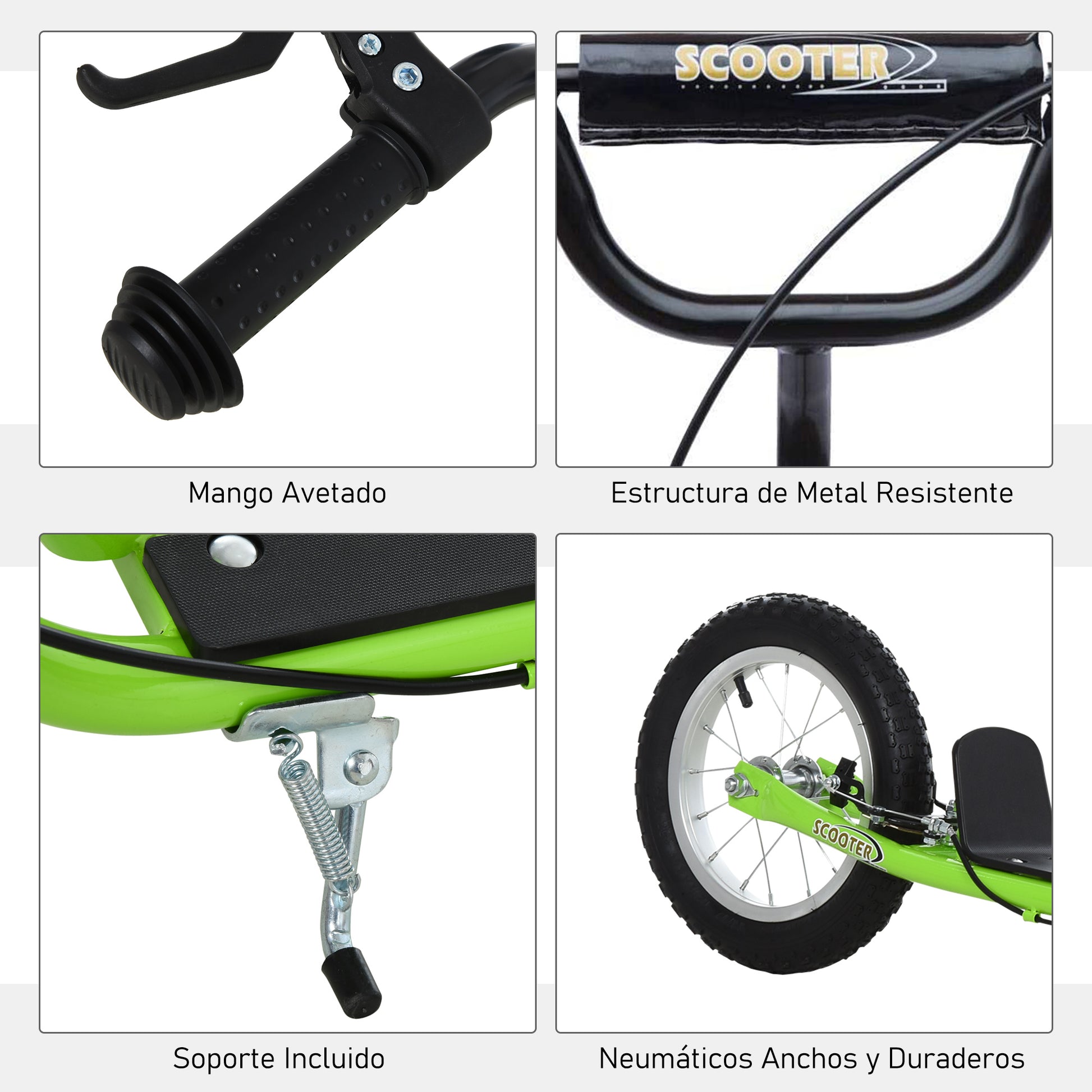 Scooter for Children Over 5 Years Scooter 2 Rubber Inflatable Tires with Handlebar Adjustable Brakes Non-Slip Pedal 117x52x80-85 cm Green