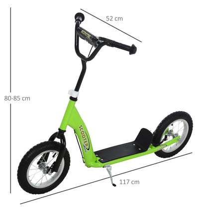 Scooter for Children Over 5 Years Scooter 2 Rubber Inflatable Tires with Handlebar Adjustable Brakes Non-Slip Pedal 117x52x80-85 cm Green