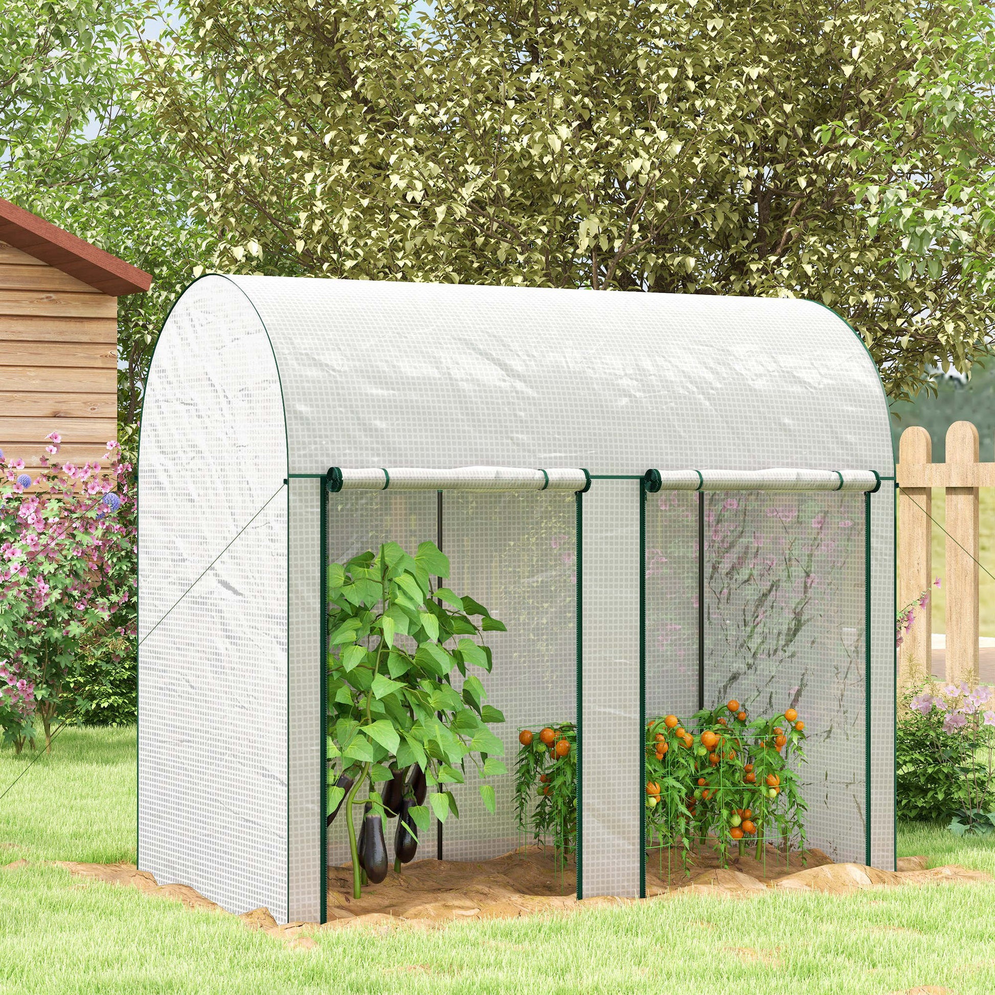 Small Greenhouse Outdoor Greenhouse with Double Zippered Door and PE Cover Greenhouse for Growing Plants Flowers 200x100x178 cm White