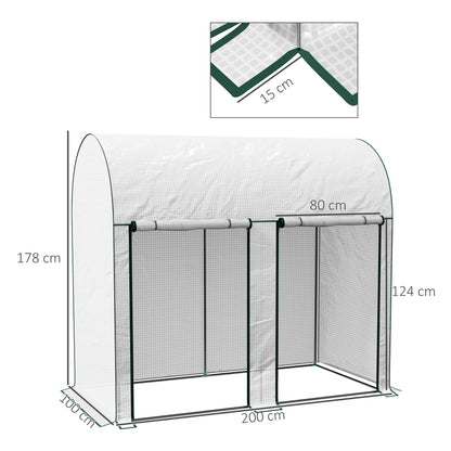 Small Greenhouse Outdoor Greenhouse with Double Zippered Door and PE Cover Greenhouse for Growing Plants Flowers 200x100x178 cm White