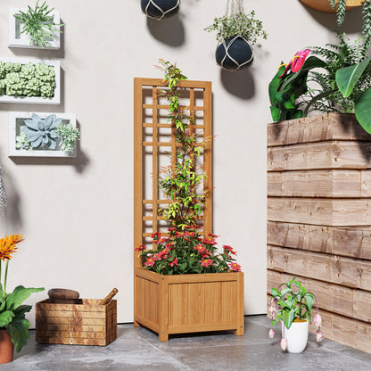 Outdoor Raised Garden Bed with Trellis, Outdoor Planter with Drainage Hole and Breathable Liner in Fir Wood, for Flowers and Vegetables, 40x40x120 cm, Light Brown