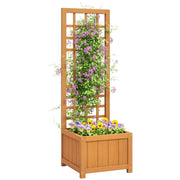 Outdoor Raised Garden Bed with Trellis, Outdoor Planter with Drainage Hole and Breathable Liner in Fir Wood, for Flowers and Vegetables, 40x40x120 cm, Light Brown