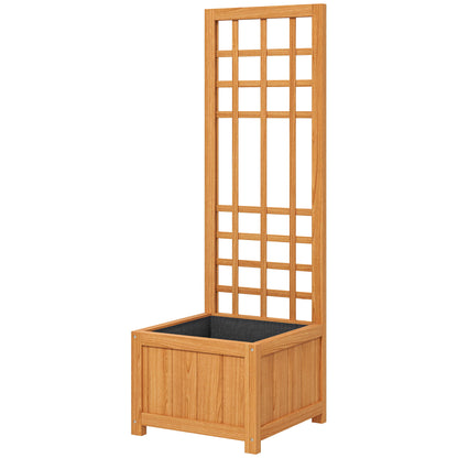 Outdoor Raised Garden Bed with Trellis, Outdoor Planter with Drainage Hole and Breathable Liner in Fir Wood, for Flowers and Vegetables, 40x40x120 cm, Light Brown