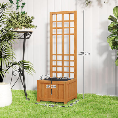 Outdoor Raised Garden Bed with Trellis, Outdoor Planter with Drainage Hole and Breathable Liner in Fir Wood, for Flowers and Vegetables, 40x40x120 cm, Light Brown