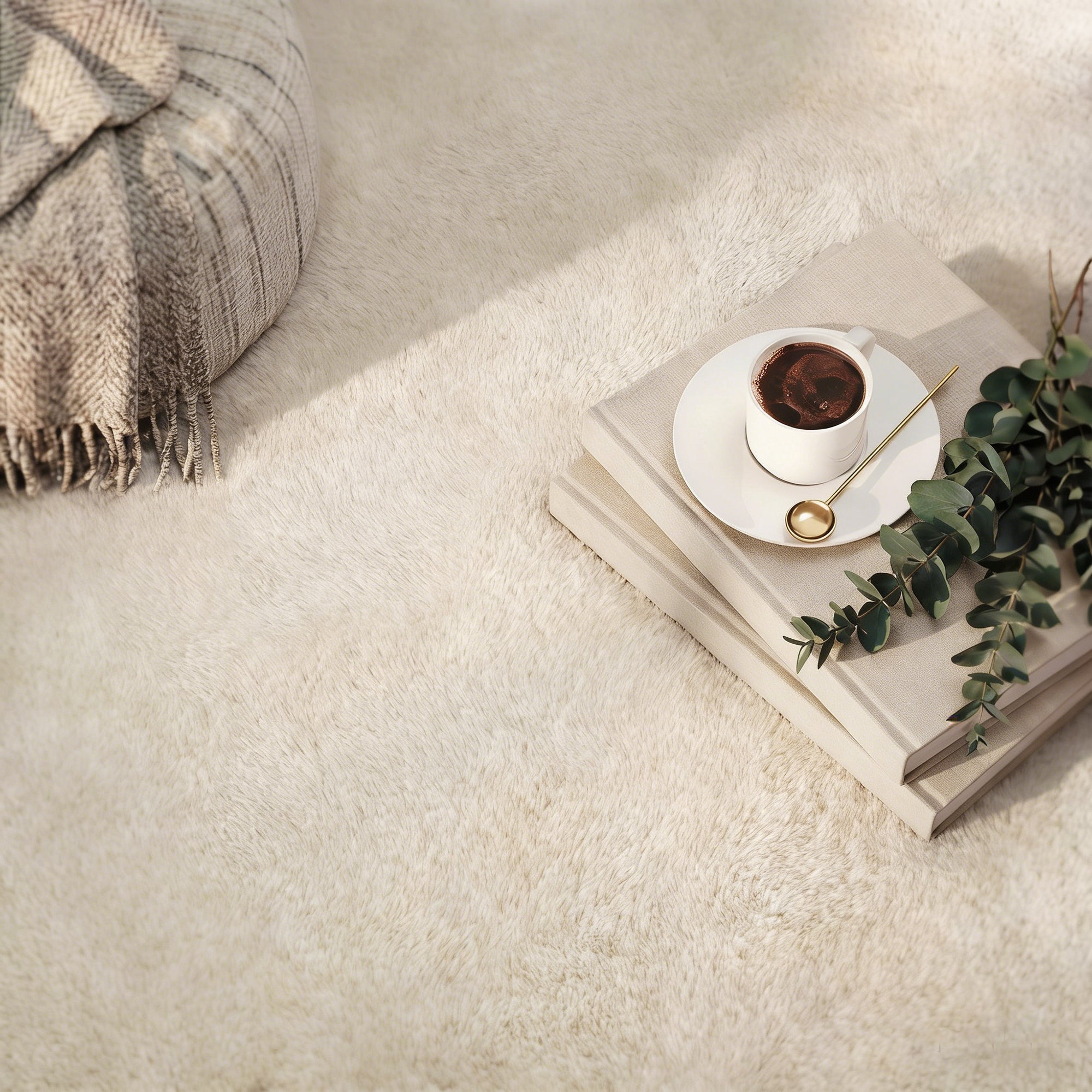 Long-Pile Washable Area Rug, 63 x 90.6 in (160 x 230 cm), Cream