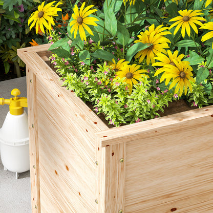 L-Shaped Garden Planter, Raised Garden Bed, Open Bottom Outdoor Flower Box in Natural Wood for Patio Terrace, 120 x 120 x 62 cm, Natural Wood