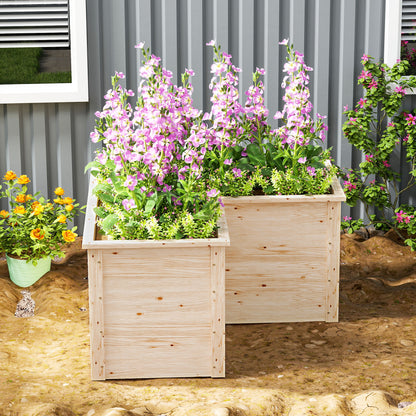 L-Shaped Garden Planter, Raised Garden Bed, Open Bottom Outdoor Flower Box in Natural Wood for Patio Terrace, 120 x 120 x 62 cm, Natural Wood