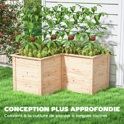 L-Shaped Garden Planter, Raised Garden Bed, Open Bottom Outdoor Flower Box in Natural Wood for Patio Terrace, 120 x 120 x 62 cm, Natural Wood