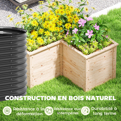 L-Shaped Garden Planter, Raised Garden Bed, Open Bottom Outdoor Flower Box in Natural Wood for Patio Terrace, 120 x 120 x 62 cm, Natural Wood