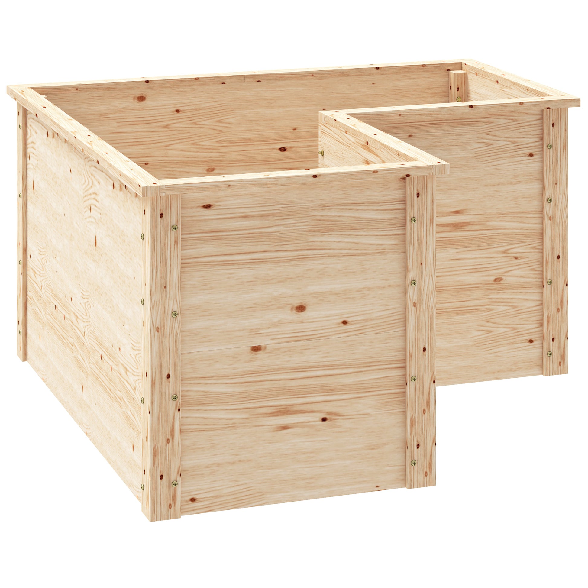 L-Shaped Garden Planter, Raised Garden Bed, Open Bottom Outdoor Flower Box in Natural Wood for Patio Terrace, 120 x 120 x 62 cm, Natural Wood