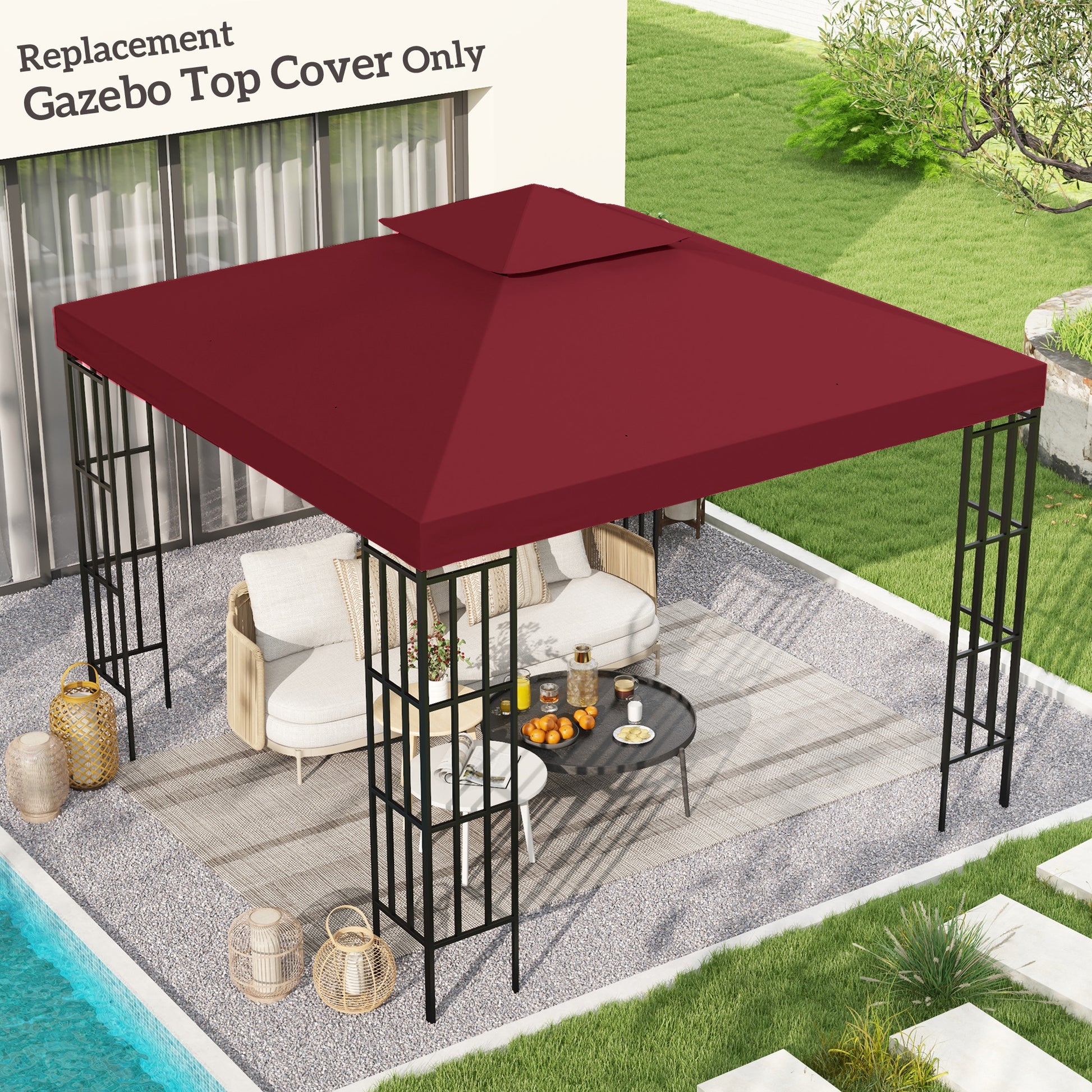 Replacement Canopy for Garden Pavilion Gazebo Replacement Cover Tent 3 x 3 m Wine Red