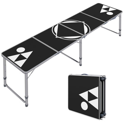 Beer Pong Table Foldable Camping Table 240 x 60 cm Adjustable Height Folding Table for Garden, Balcony, Aluminum, Black