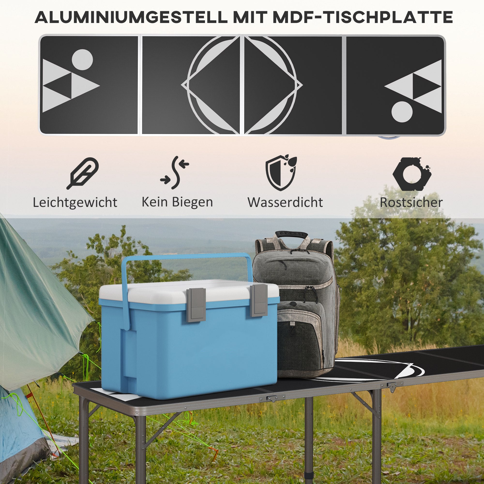 Beer Pong Table Foldable Camping Table 240 x 60 cm Adjustable Height Folding Table for Garden, Balcony, Aluminum, Black