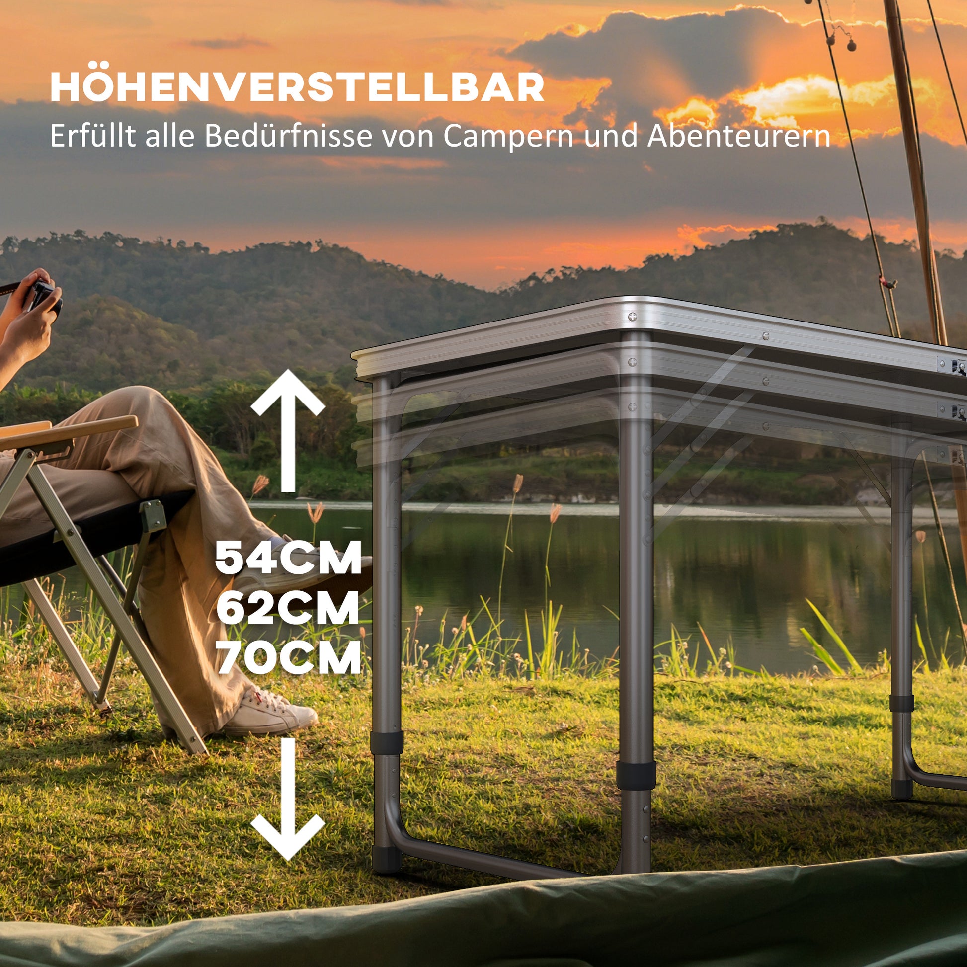 Beer Pong Table Foldable Camping Table 240 x 60 cm Adjustable Height Folding Table for Garden, Balcony, Aluminum, Black